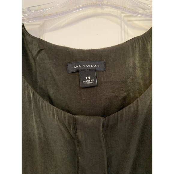 Ann Taylor Size 14 Woodland Green Satin Drawstring Side Tie Shirt Dress … - Picture 8 of 10